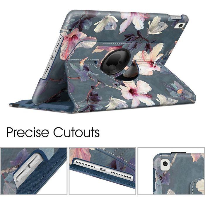 Coque de Protection - E.F.Connection - iPad 10,2" - Antichoc - Rotatif - Motif Fleur