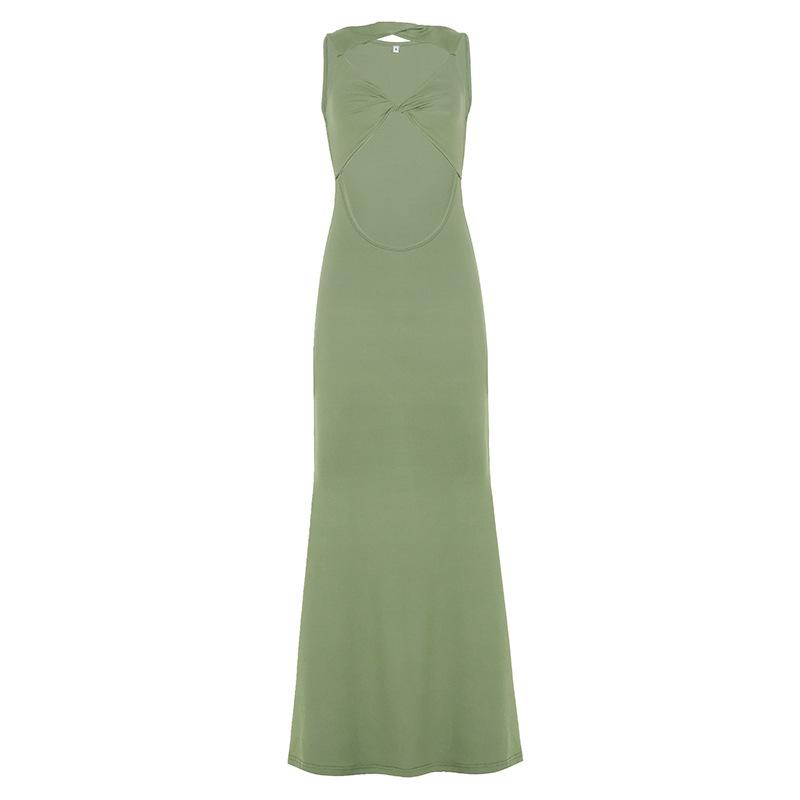 European and American light and mature style hollow kink design sense elegant sleeveless dress tight and thin sexy step skirt long dress
