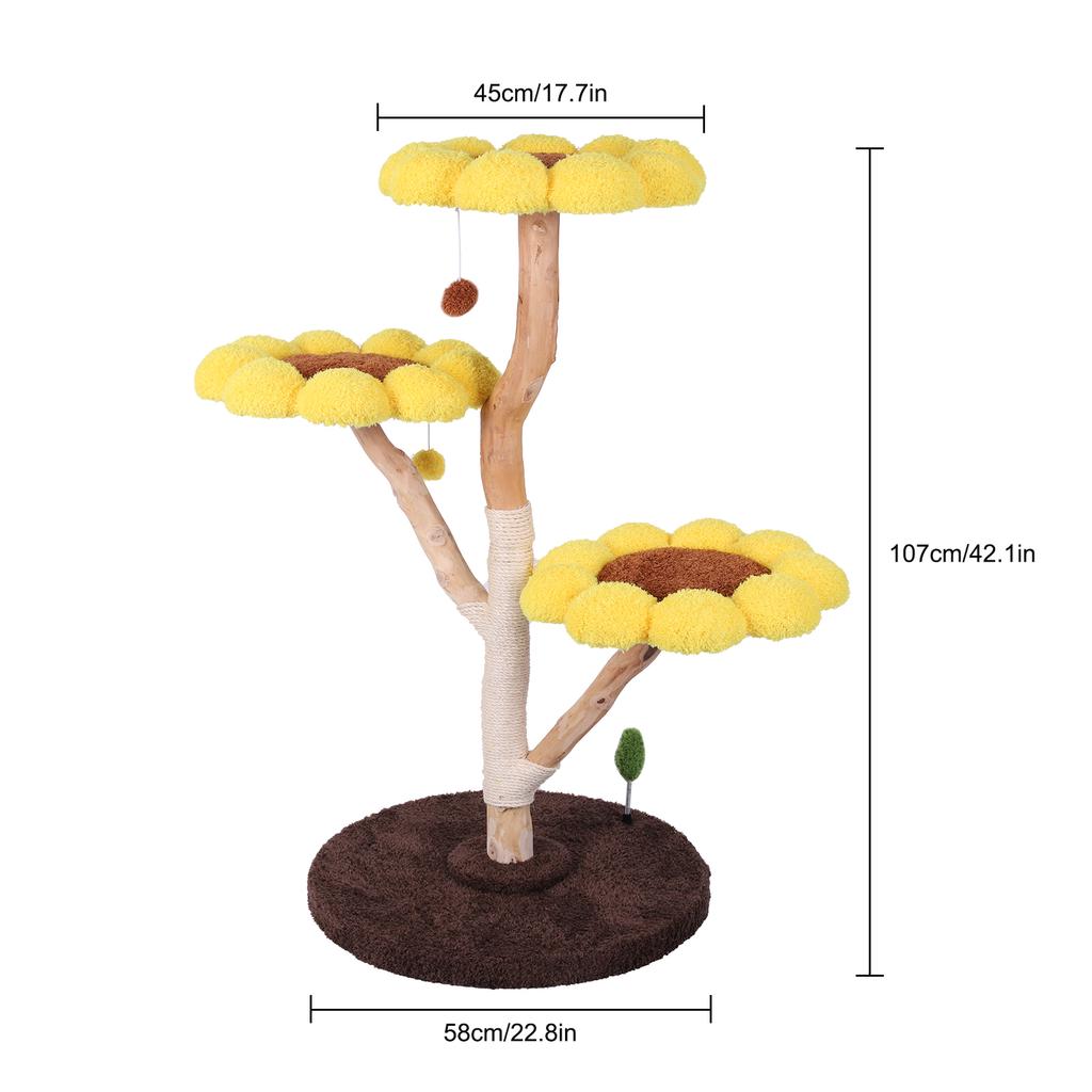 Sunflower Cat Tree With Solid Wood Scratching Post Modern Cats Tower Cute Sunflower Shaped Cat Bed Pet Kitten Small Flower Nest