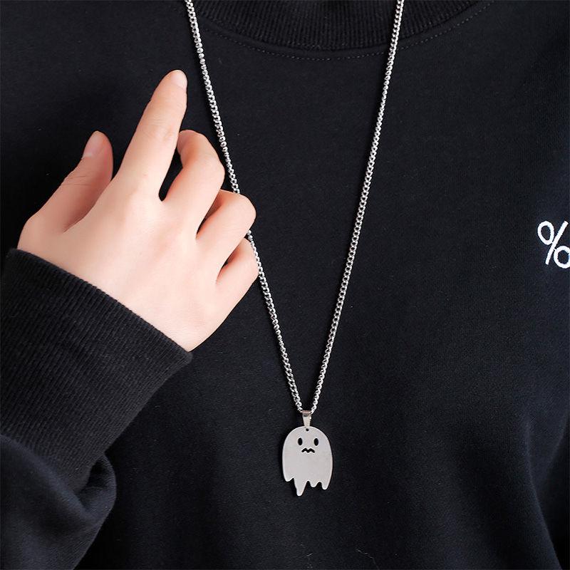 Ghost Goblin Pendant Necklace: Hip Hop Style, Titanium Steel, Unisex Accessory for Students and Couples