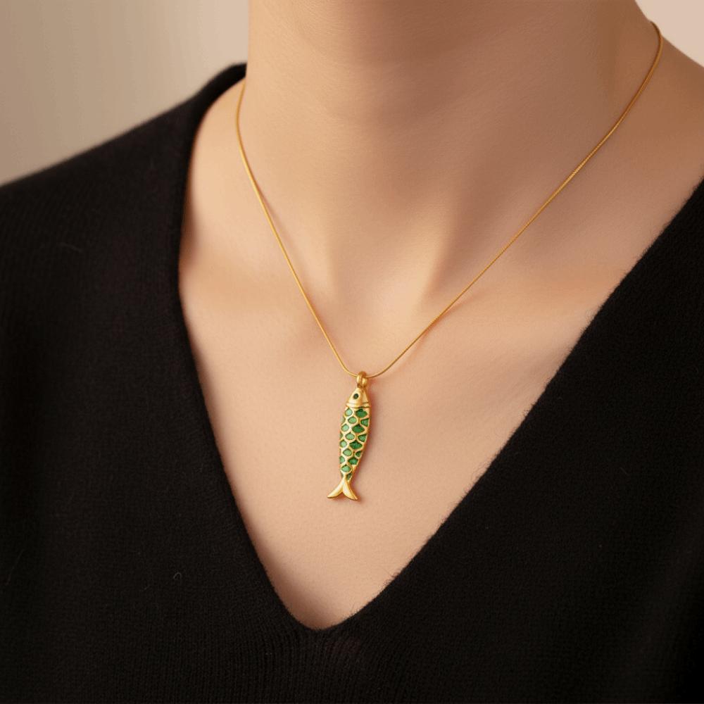 3D Charms Fish Pendant Necklace Snake Chain Marine Life Necklace Enamel Ocean Necklace  Classic