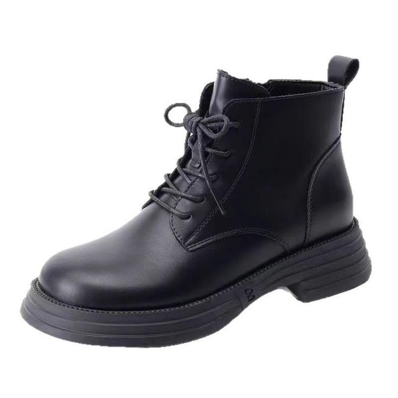 New Soft Leather Medium Tube Martin Boots Women's Autumn and Winter Velvet Platform Casual Short Boots Single Boots Women
