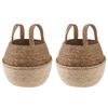 Seagrass Plant Basket with Handles 2 Pcs White Ø 22 X 20 Cm 100percent  Seagrass