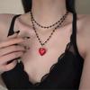 Sweet and Cool, Spicy Girl Style, Red Heart Necklace, Unique Design, Beaded Layered Necklace, Fashionable Accessory for Women, Exudes a High-end Feel