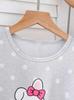 Girls Pajama Set, Cute Rabbit & Polka Dot Short Sleeve Top & Long Pants, Soft Sleepwear for 8-12 Years