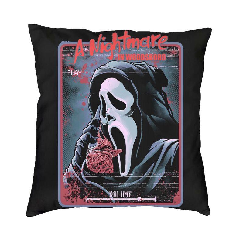 Scream Ghostface Dekokissenbezug, Schlafzimmerdekoration, Halloween-Horrorfilm-Kissen für Sofa, quadratischer Kissenbezug Dakimakura