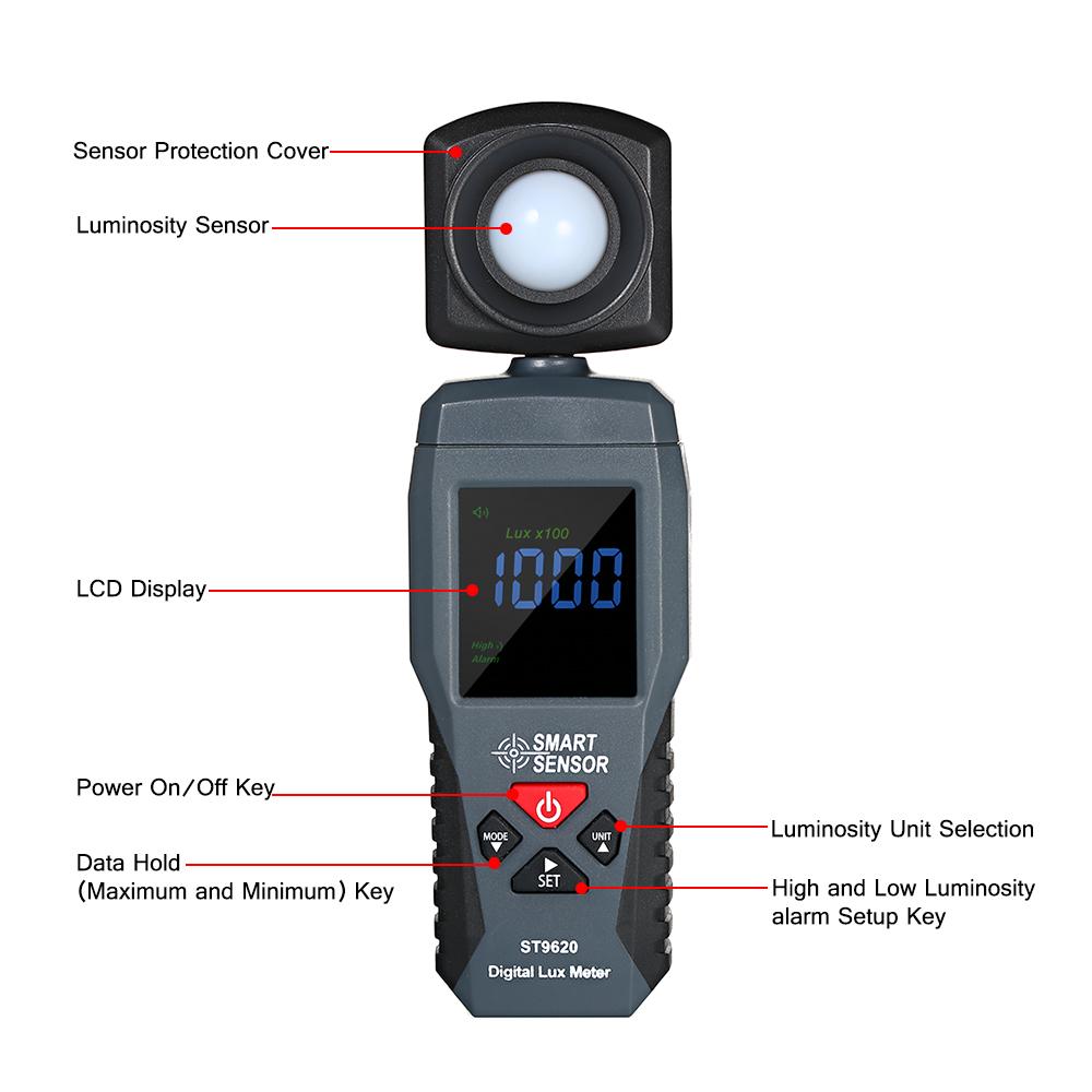 SMART SENSOR Digital Lux Meter LCD Display Handheld Illuminometer Luminometer Photometer Luxmeter Light Meter 1 200000