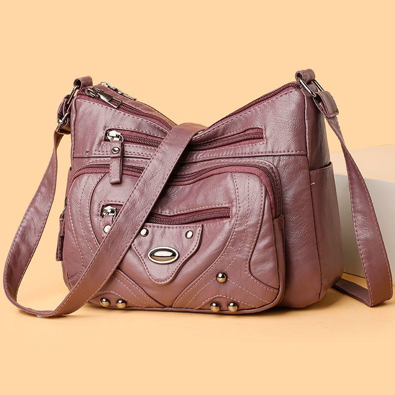 WTEMPO Meerlaagse Dames Veelzijdige Modieuze Grote Capaciteit Middelbare Leeftijd Enkele Schouder Crossbody Tas paars