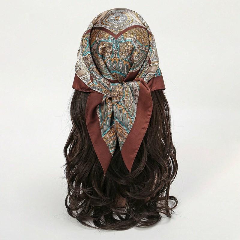 Luxury Flower Design Women Hjiab Satin Silk Square Scarf Shawls Neckerchief Smooth Scarves Summer Bandana Wrap Foulard