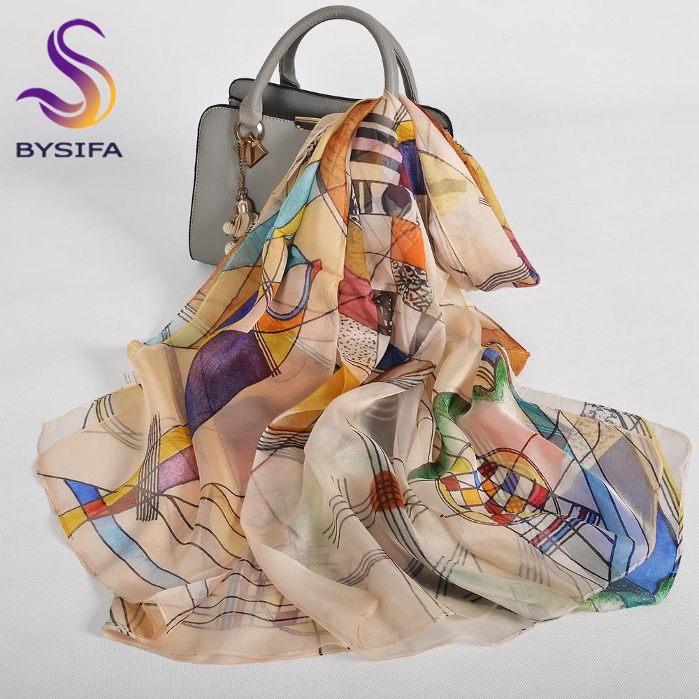 

[BYSIFA] Blue Green 100% Mulberry Silk Scarf Wrap Winter Flower Design Chiffon Long Scarves Shawls Ladies Beach Shawl Echarpes