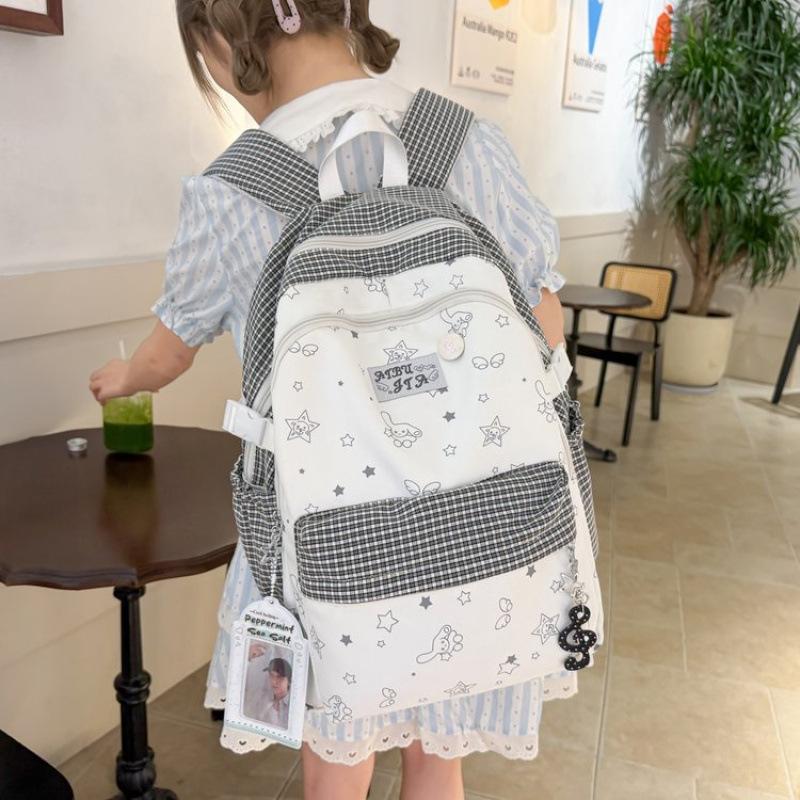 Schoolbag New Japanese Cartoon Cute Plaid Schoolbag Junior High School Girls and Girls Students Backpack Large Capacity Lightweight Backpack