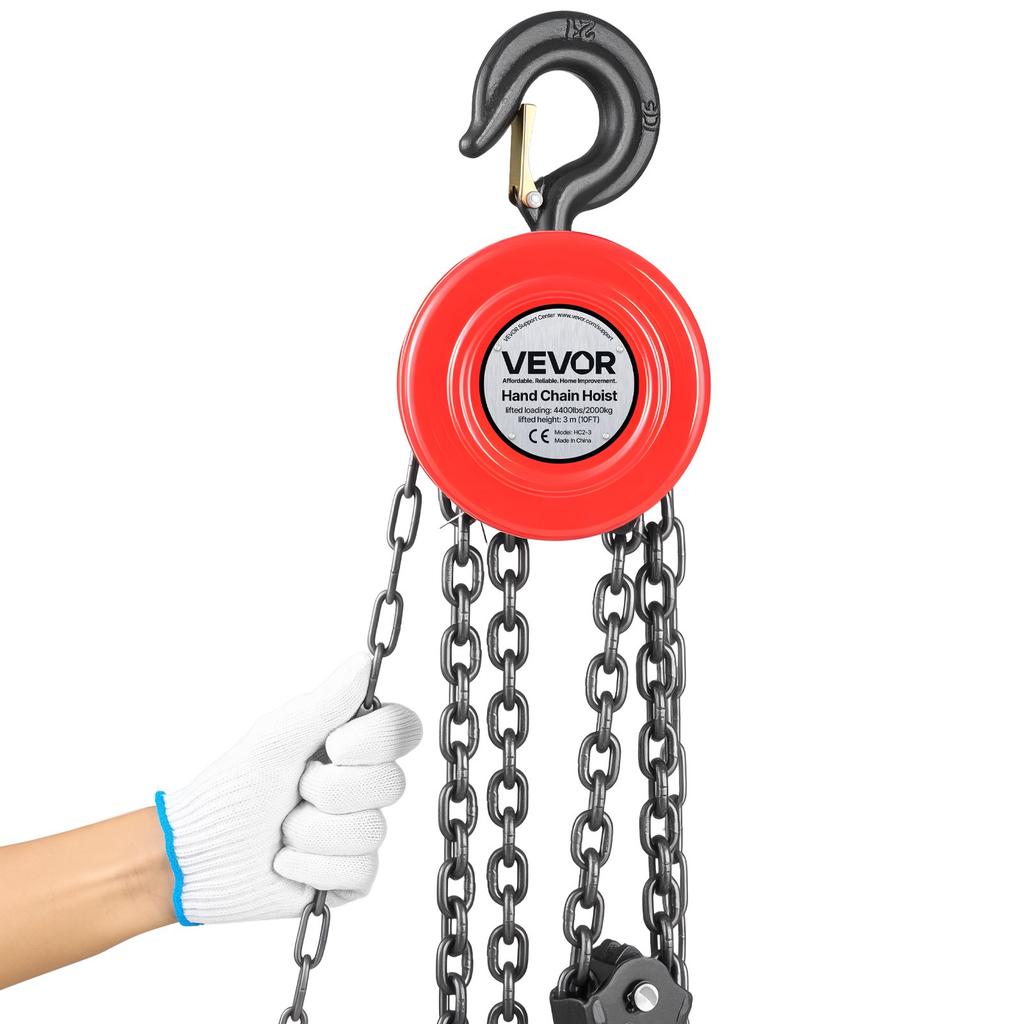 VEVOR Hand Chain Hoist, 2 Ton Capacity, Manual Chain Block with Upgrade G70 Galvanized Chain, 3 M Lifting Height