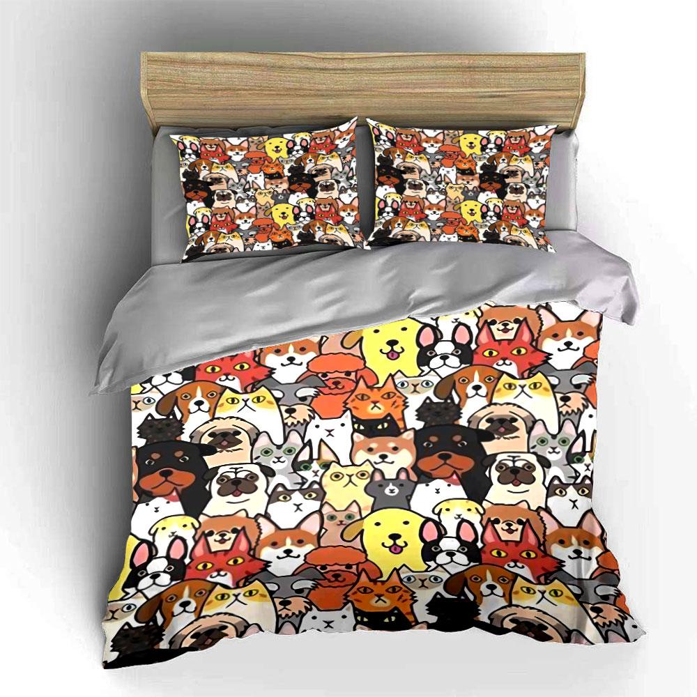 Cute Cartoon Pets Pattern Bedding Duvet Cover Set Duvet Cover Pillowcases (1*Duvet Cover 2*Pillowcases, without duvet insert)