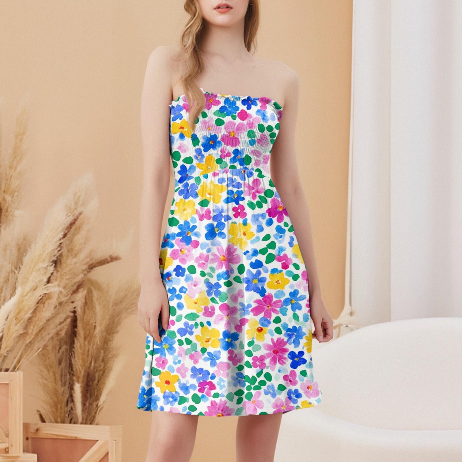 

Модное женское повседневное платье-труба без рукавов с цветочным принтом L синий