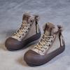 Johnature Retro Plüsch Warme Kurze Stiefel Echtes Leder Doppelreißverschluss Dickbesohlte Damenschuhe