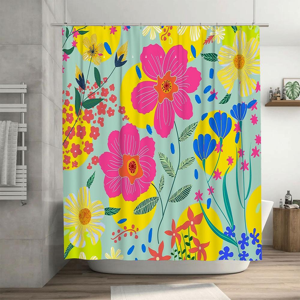 Floral Shower Curtain Botanical Pattern Waterproof Bathroom Decor Nature Theme Fabric Backdrop Artistic Design Home Textile