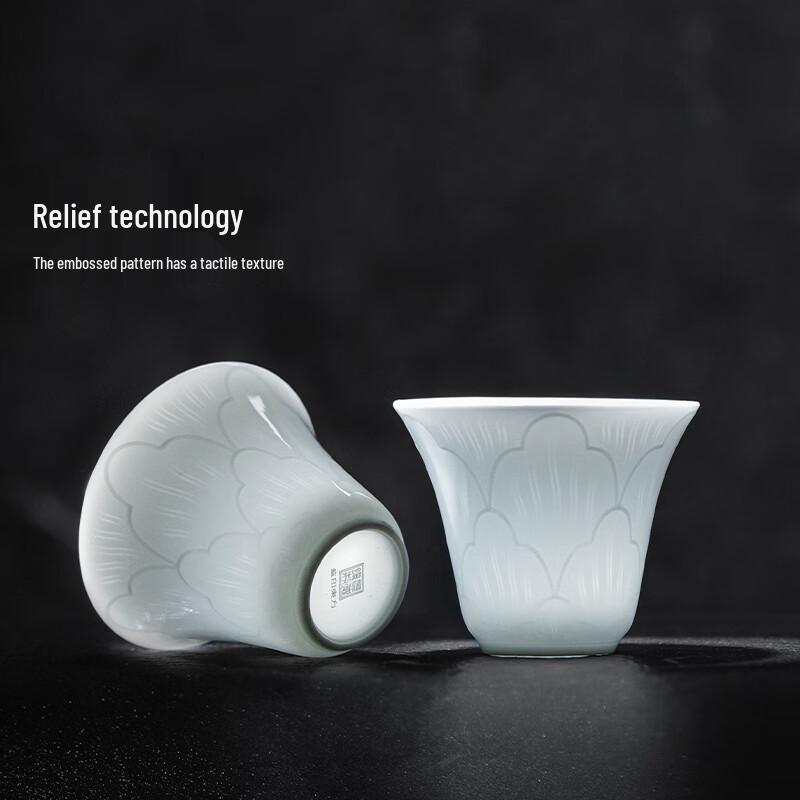 Jingdezhen Celadon Carved Ceramic Gaiwan Tea Set