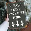 Metal Wall Art Sign, Please Leave Packages Here Arrow Decor for Home