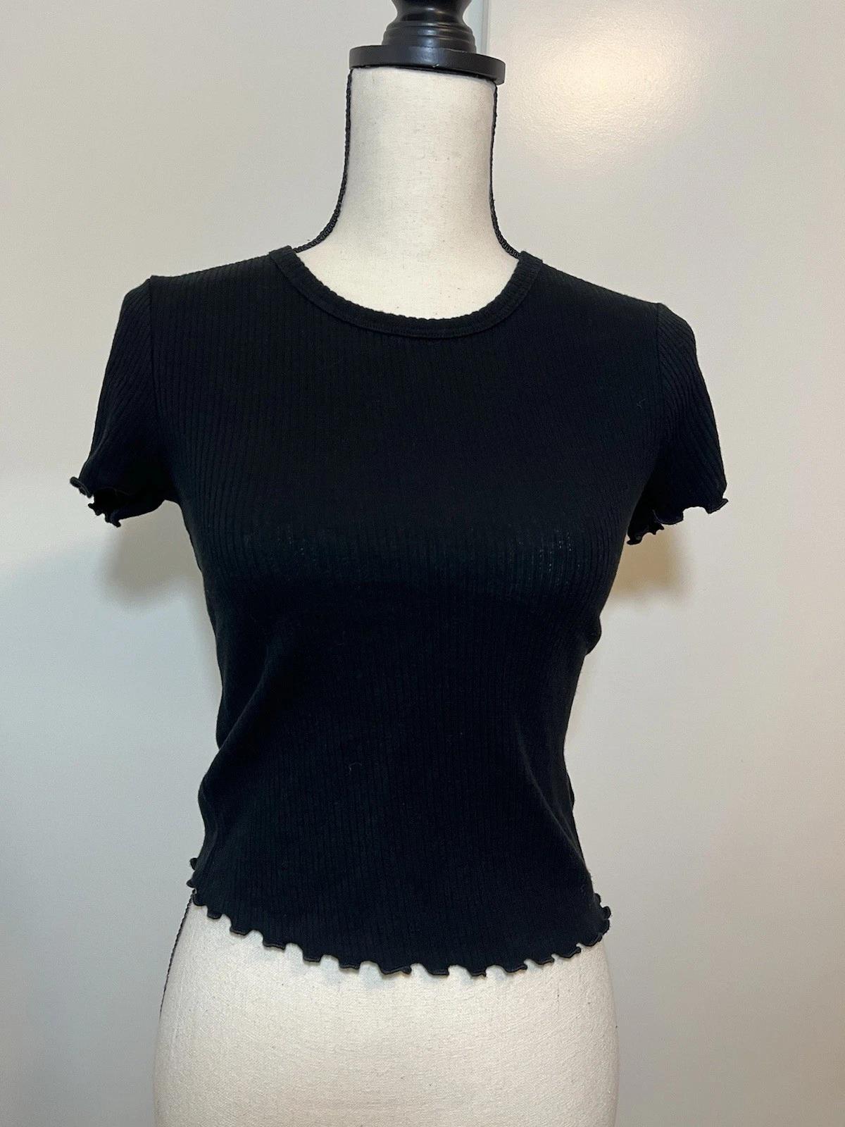 Full Tilt Black Ribbed Knit T Shirt Crewneck Medium Short Sleeve Women’s Frill XL