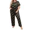 Plus Size 3XL 4XL 5XL Sleepwear Heart Letters Print 2 PCS Pajama Set Women's Casual Short-Sleeve Top and Pants Loungewear