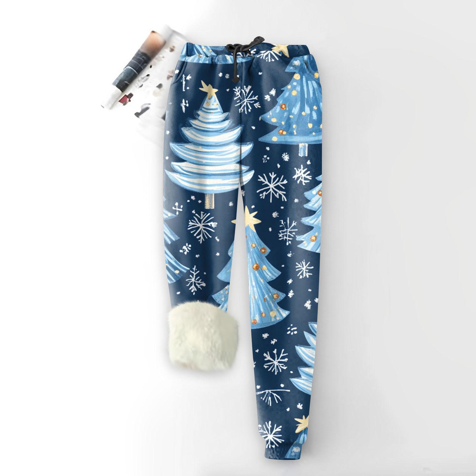 

Женские модные рождественские спортивные свободные утолщенные теплые флисовые брюки с принтом XXXL