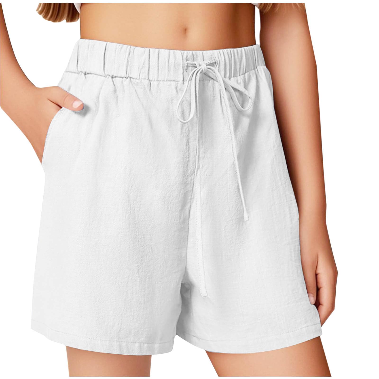 

Girl s Summer -Color Belt Pocket Pocket Padded Waist Sports Casual Shorts 160