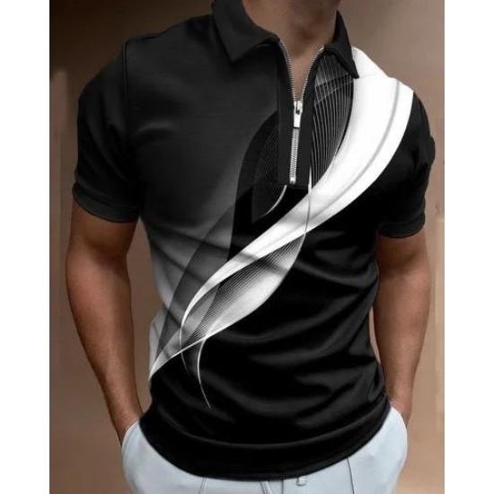 Men'S Polo Shirt Men'S Casual Short Sleeve Lapel T-Shirt 3D Printed Short Sleeve Zipper Polo