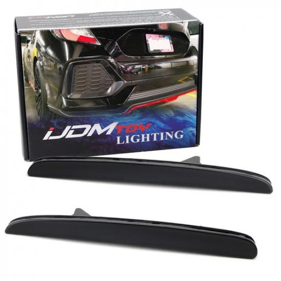 OEM-Spec Smoked Lens Rear Bumper Reflectors For 17-21 Civic Hatchback, SI Sedan