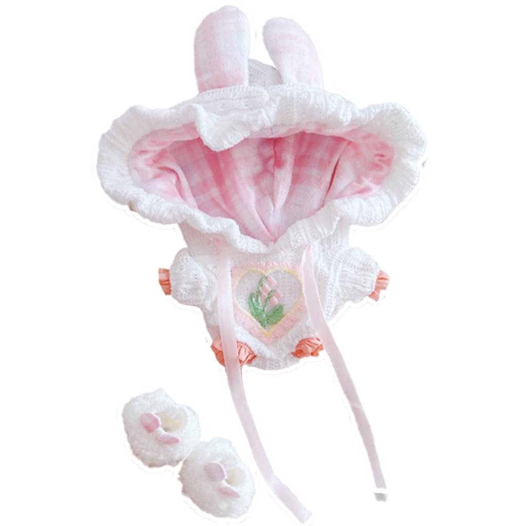 Plush Toy Bunny Ear Kigurumi and Bunny Ear Shoes Set for 10-15cm Plush Toys, Pink [Used]