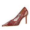 Fashionable High Heels for Women's Shoes Shallow Mouthed Pointed Sexy Mesh Hollow Lace Single Shoes