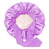 Double Layer Satin Sleeping Cap Solid Color Women Braids Long Curly Hair Night Sleep Cap Large Round Silk Hair Bonnet with Tie Band