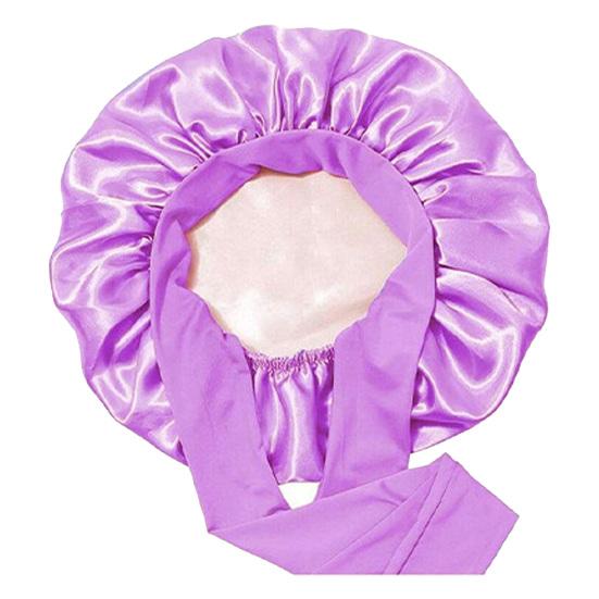 Double Layer Satin Sleeping Cap Solid Color Women Braids Long Curly Hair Night Sleep Cap Large Round Silk Hair Bonnet with Tie Band