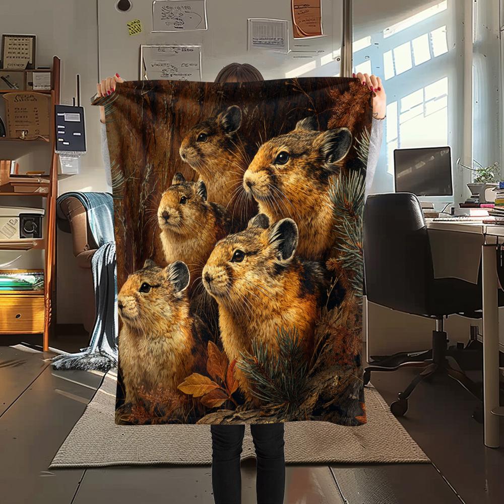 

1PC Woodland Gathering Print Flannel Blanket, High quality Comfortable for All Seasons, Home Decor, Warmth and Comfort 80cm x 120cm