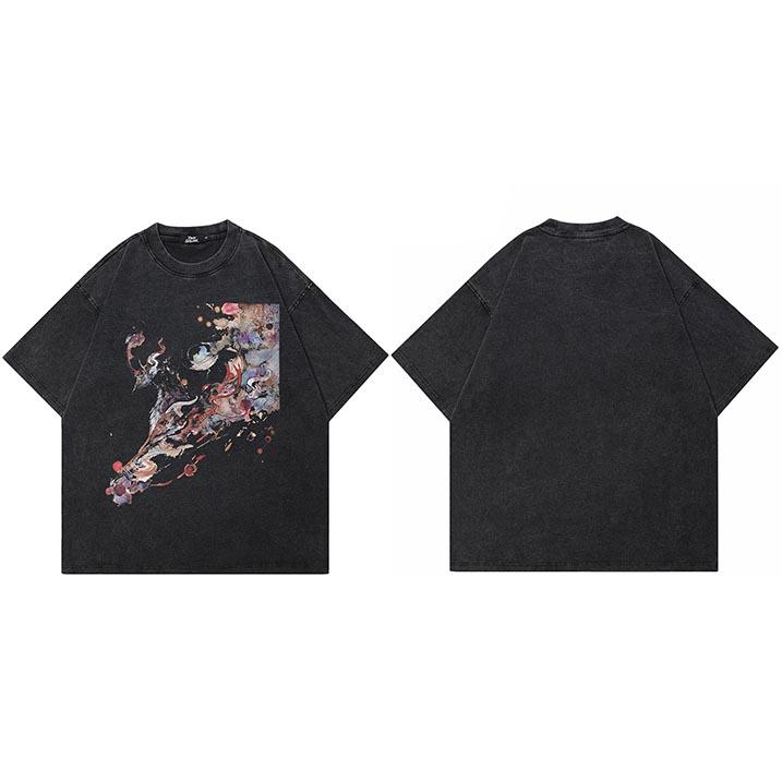 Hip Hop Streetwear Gewaschenes T-Shirt Herren Grafikdruck Harajuku T-Shirt Sommer Kurzarm T-Shirt Baumwolle Lässige Oberteile T-Shirts