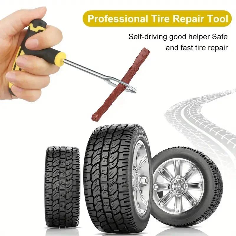 Car Tire Puncture Repair Kit - Vacuum Plug Strips & Glue for Emergency Quick Patch (Tool Set)