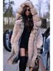 2023 Women's Mid-Length Hooded Faux Fur Coat - European & American Style for Autumn/Winter