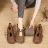 Spring and Autumn Vintage Inspired Soft Leather Martin Boots Lace-Up Casual Shoes for Women  Bootie with Solid Flats