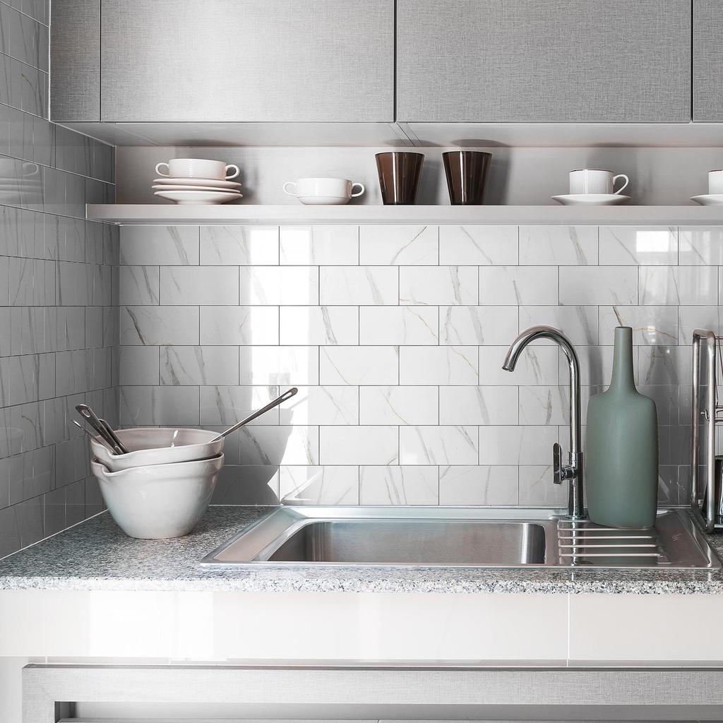 Marble-Style Waterproof Foam Wall Tile Stickers for Bathroom and Kitchen