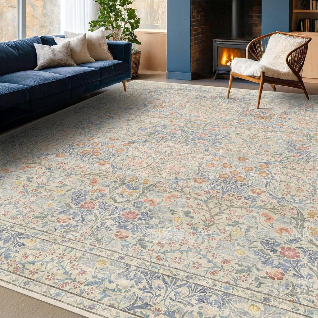 Vintage Modern Elegant Floral Vine Border Pattern Carpet Soft Decorative Mat Rug for Living Room Bedroom Home Decoration Rugs