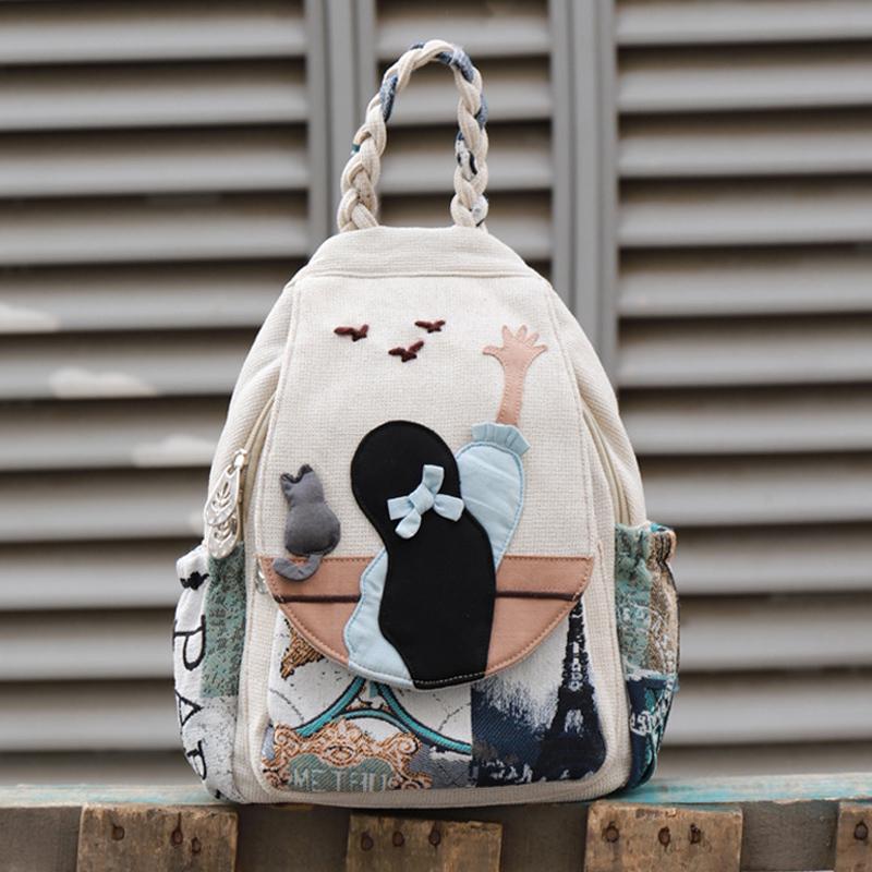 National Style Embroidery Linen Backpack for