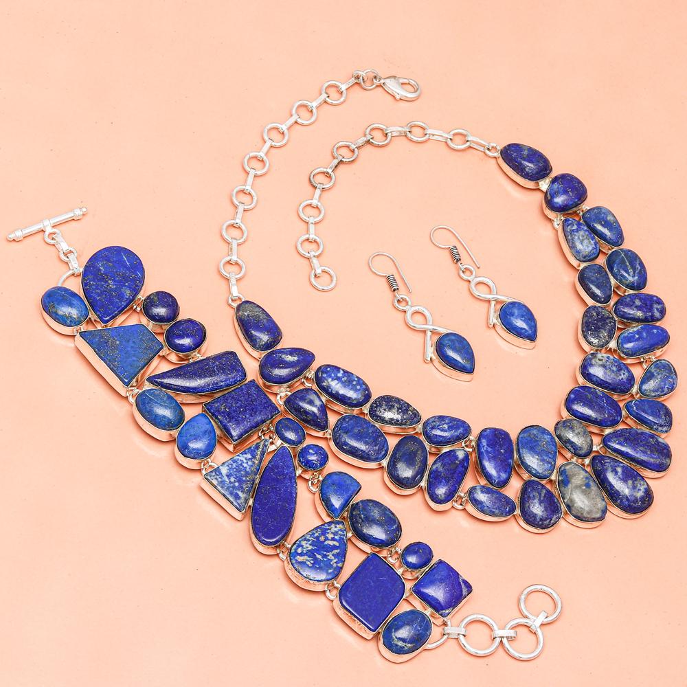 Natural Lazuli-Lapis s Gemstone Jewelry Necklace Set 16-18''