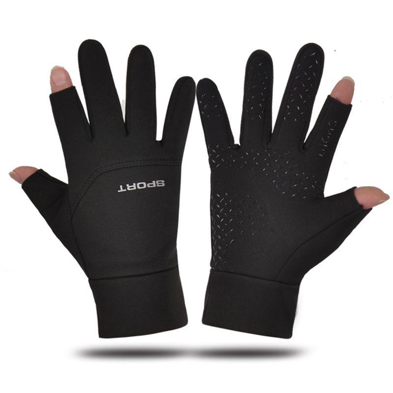 

Rider Take-out Equipment Open Finger Touch Screen Gloves Men s Winter Fleece-lined Heattech Waterproof Cold-Proof Cycling Flip Fishing Leaky Finger Two Finger Black All yards