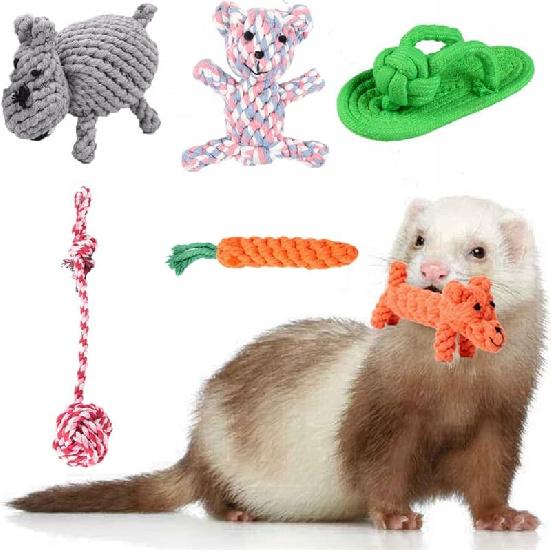 6 Pack Ferret Rope Chew Toys Durable Knotted Rope Tug Perfect for Teething Mammals Cotton Claws Grinding Toys Interactive Dog Cat Toy Set 6 Pack