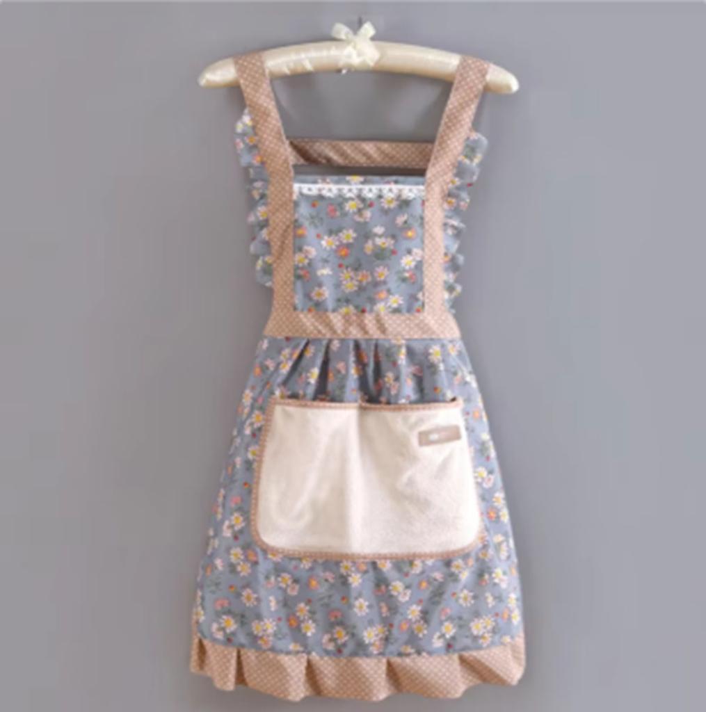1PC Lovely Canvas Apron Female Household Kitchen Cooking Antifouling Breathable Wear Cleaning Suitable