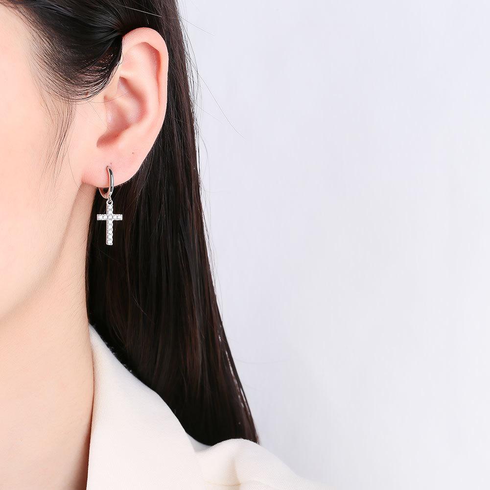 Light Luxury Rhinestone Cross Huggie Earrings Elegant Fashion Jewelry For Women Stylish Dainty Hoop Ear Clips