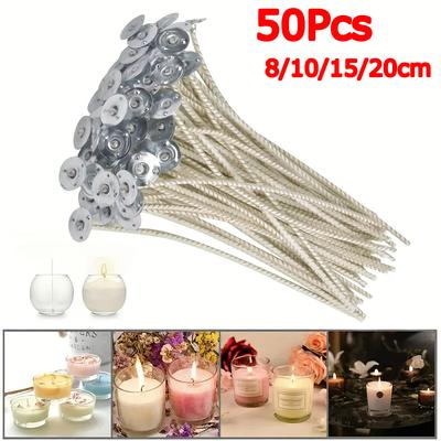 50 Stück Kerzendochte Kerzenherstellungszubehör Baumwollfaser DIY 40 Stränge Perfekt für die Kerzenherstellung 8cm 10cm 15cm 20cm