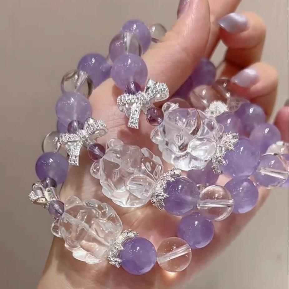 New Design Natural Amethyst White Crystal White Crystal Nine-tailed Fox Phoenix Nine Bracelet Girl