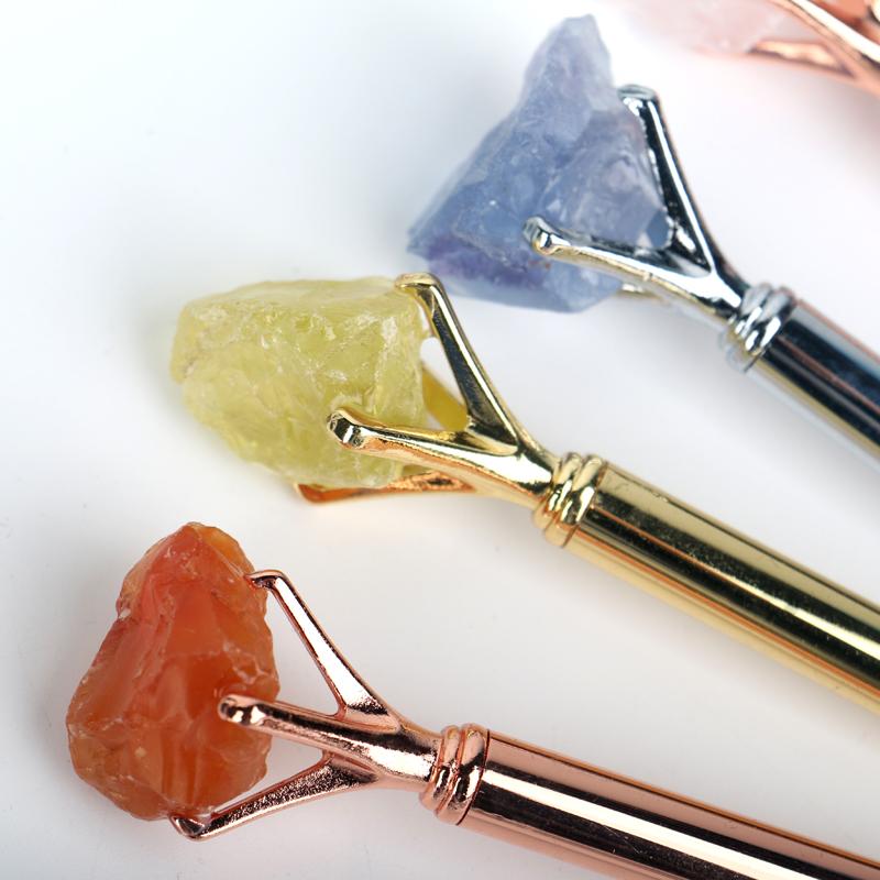 Customized Logo Crystal Amethyst Rose Quartz Crown Style Metal Ballpoint Pen Ball Pen With Natural Crystal Raw Stone Pen Luxury (carnelian,One Size) карнеол