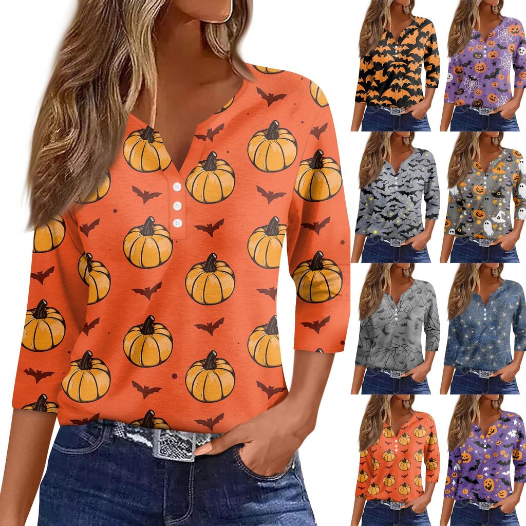 Women's Casual Fashion Sexy Comfortable V-Neck Halloween Seven Sleeve Top