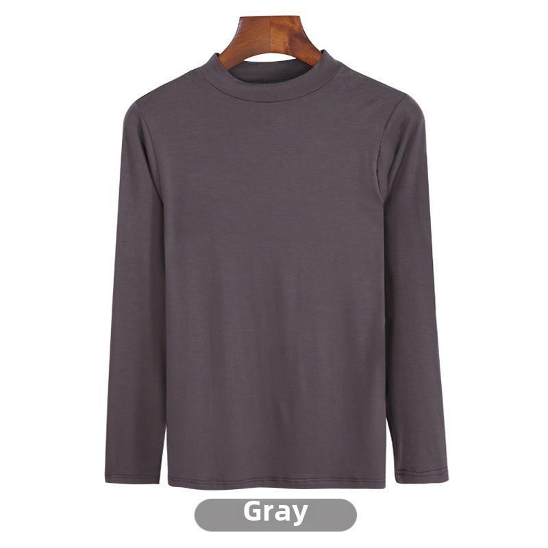 Korean Half-High Collar Slim Fit Modal T-Shirt - Long-Sleeve Solid Color Top